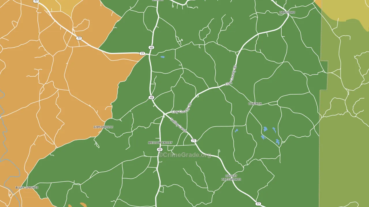 Cragford, AL Map of Robbery Rates