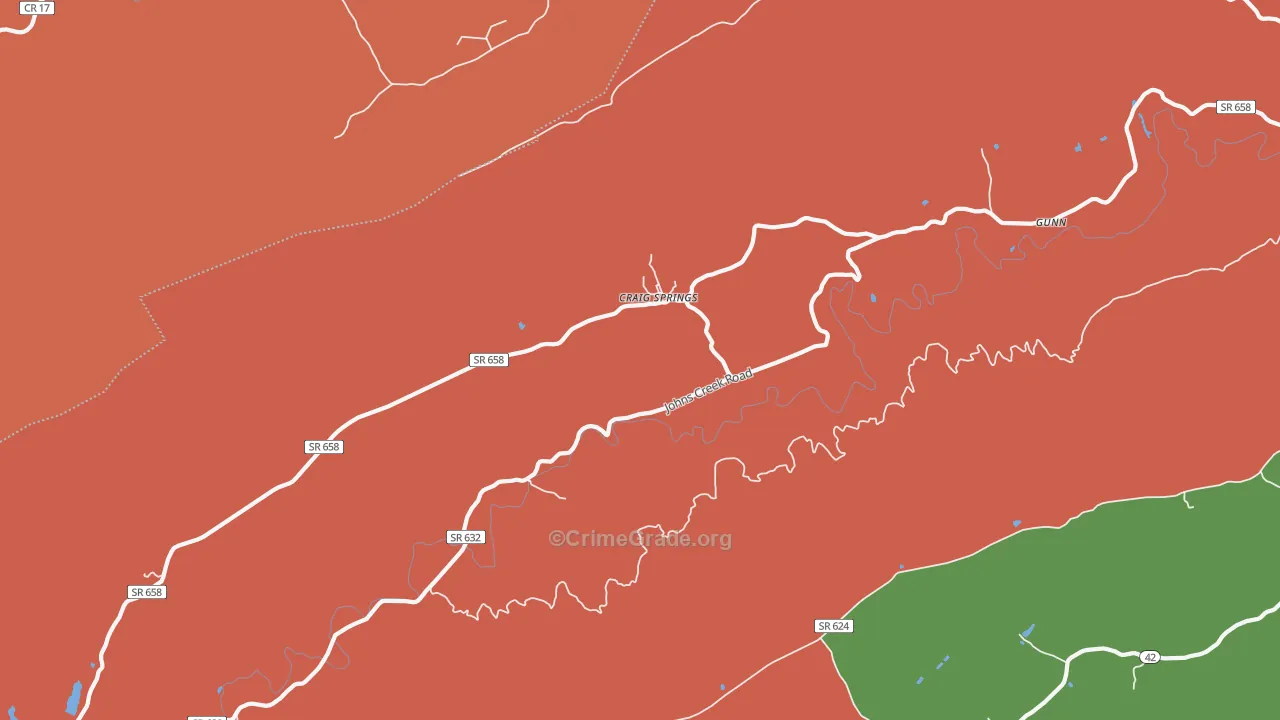 Craig Springs, VA Map of Robbery Rates