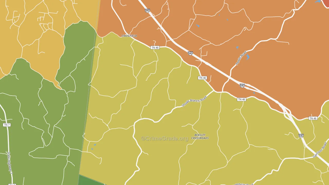 Craigfield, TN Map of Robbery Rates
