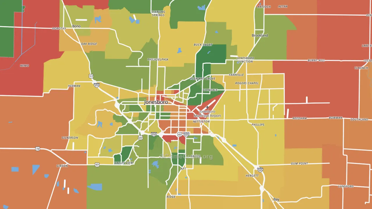 Craighead County, AR Map of Robbery Rates