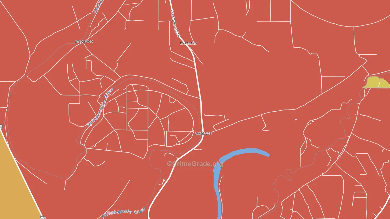 Craigside, MS Map of Robbery Rates