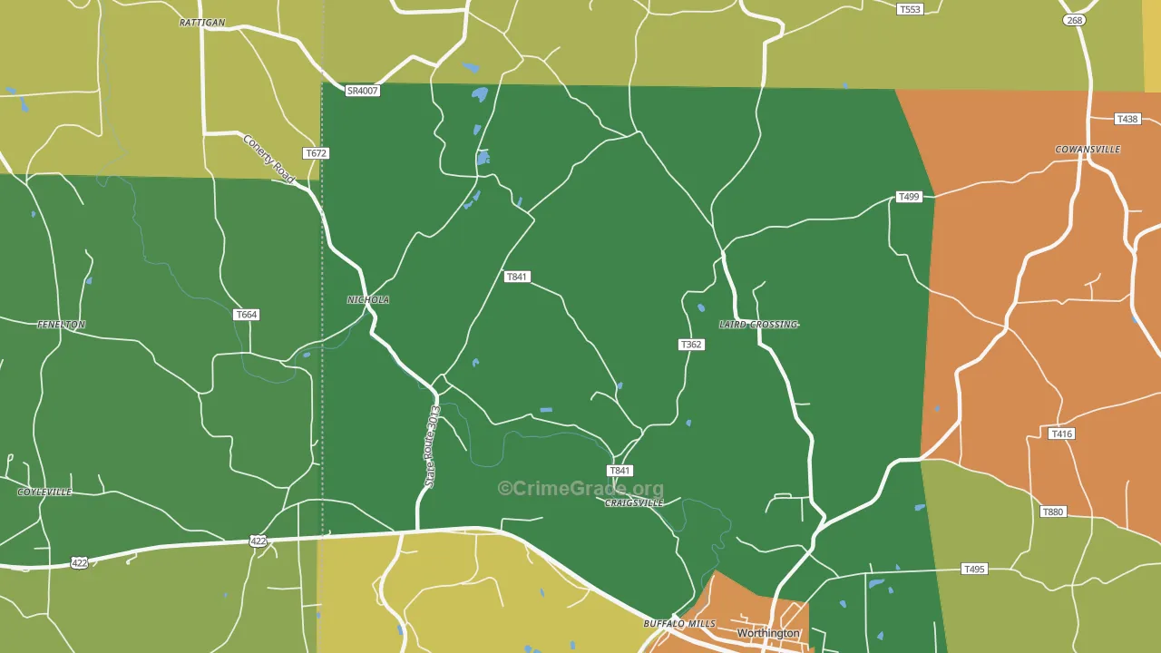 Craigsville, PA Map of Robbery Rates
