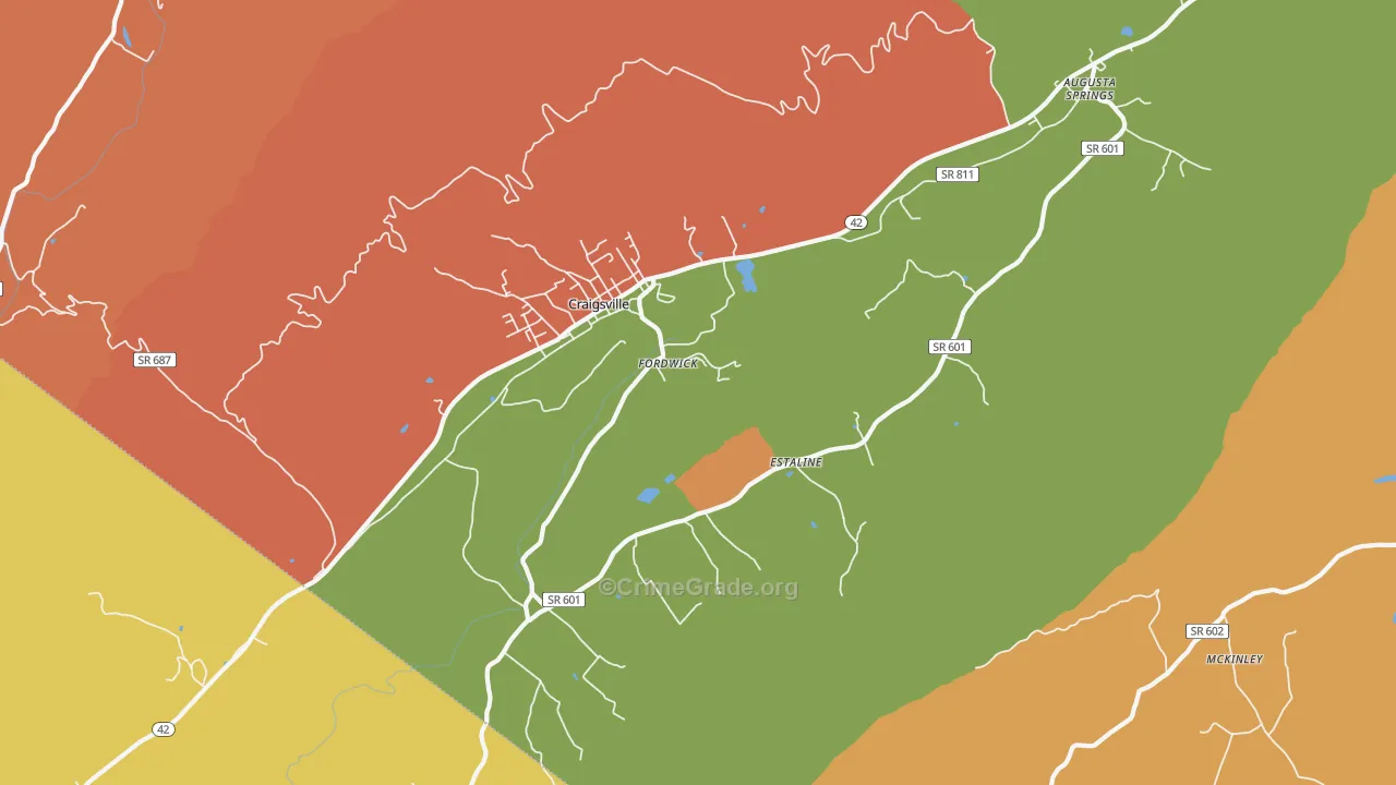 Craigsville, VA Map of Robbery Rates