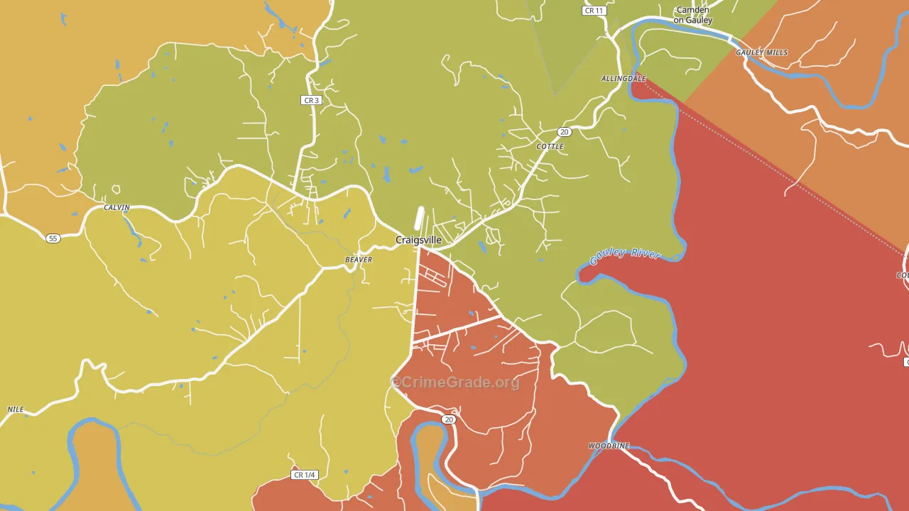 Craigsville, WV Map of Robbery Rates