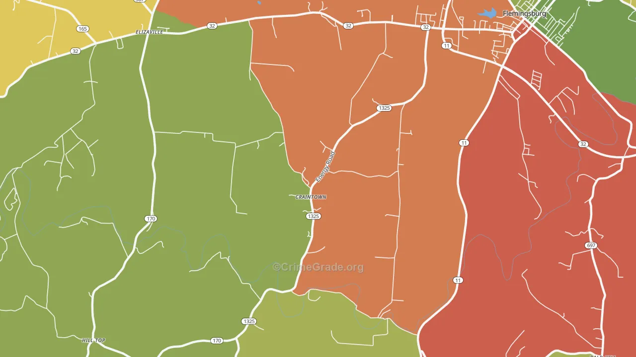 Craintown, KY Map of Robbery Rates