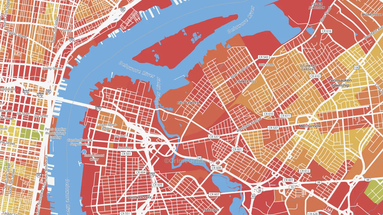 Cramer Hill, Camden, NJ Map of Robbery Rates