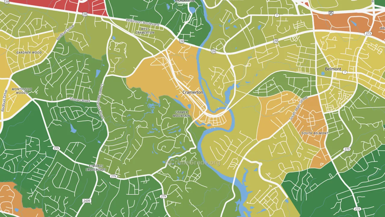 Cramerton, NC Map of Robbery Rates