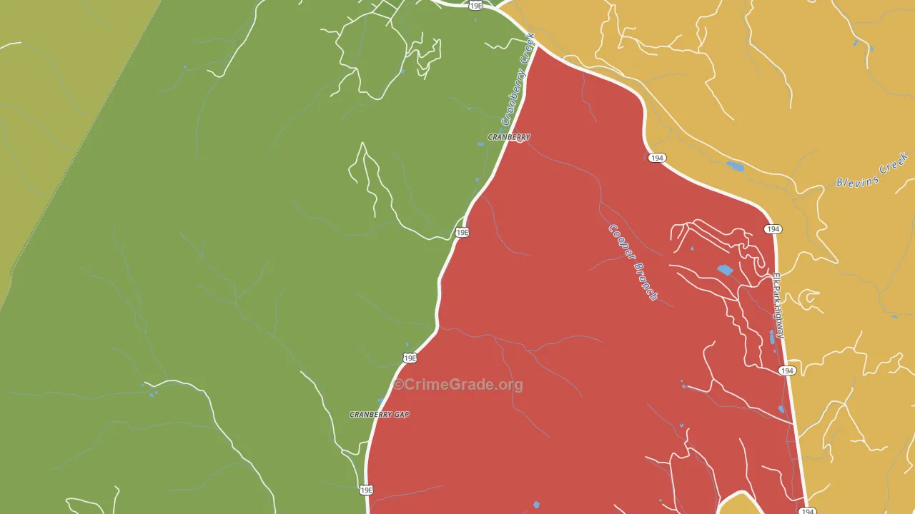 Cranberry, NC Map of Robbery Rates