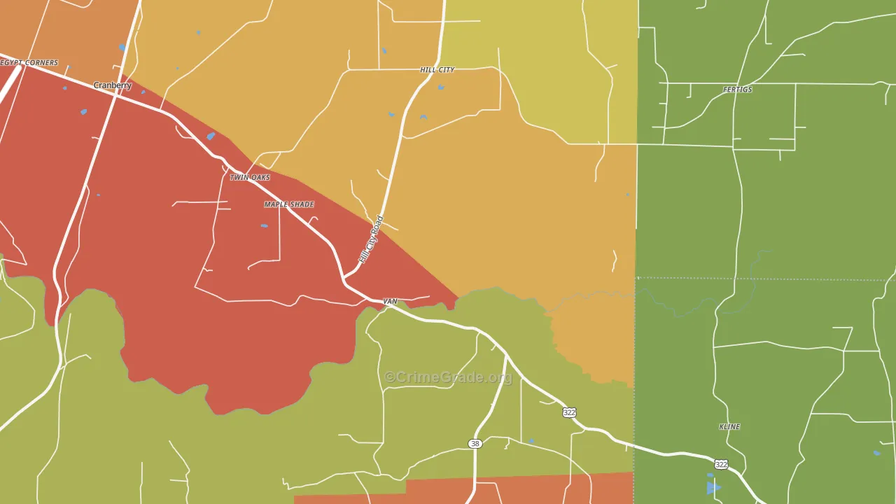 Cranberry, PA Map of Robbery Rates