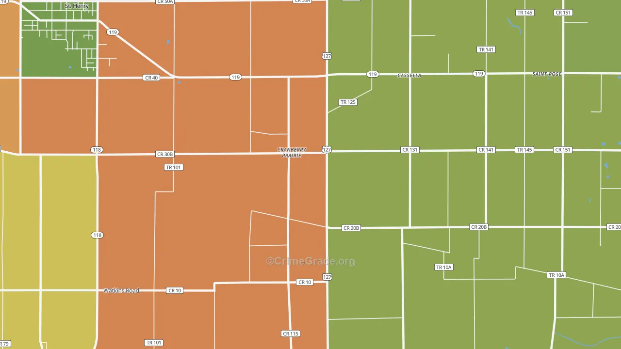 Cranberry Prairie, OH Map of Robbery Rates