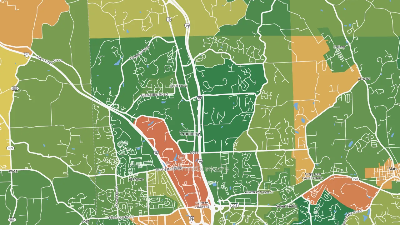 Cranberry Twp, PA Map of Robbery Rates