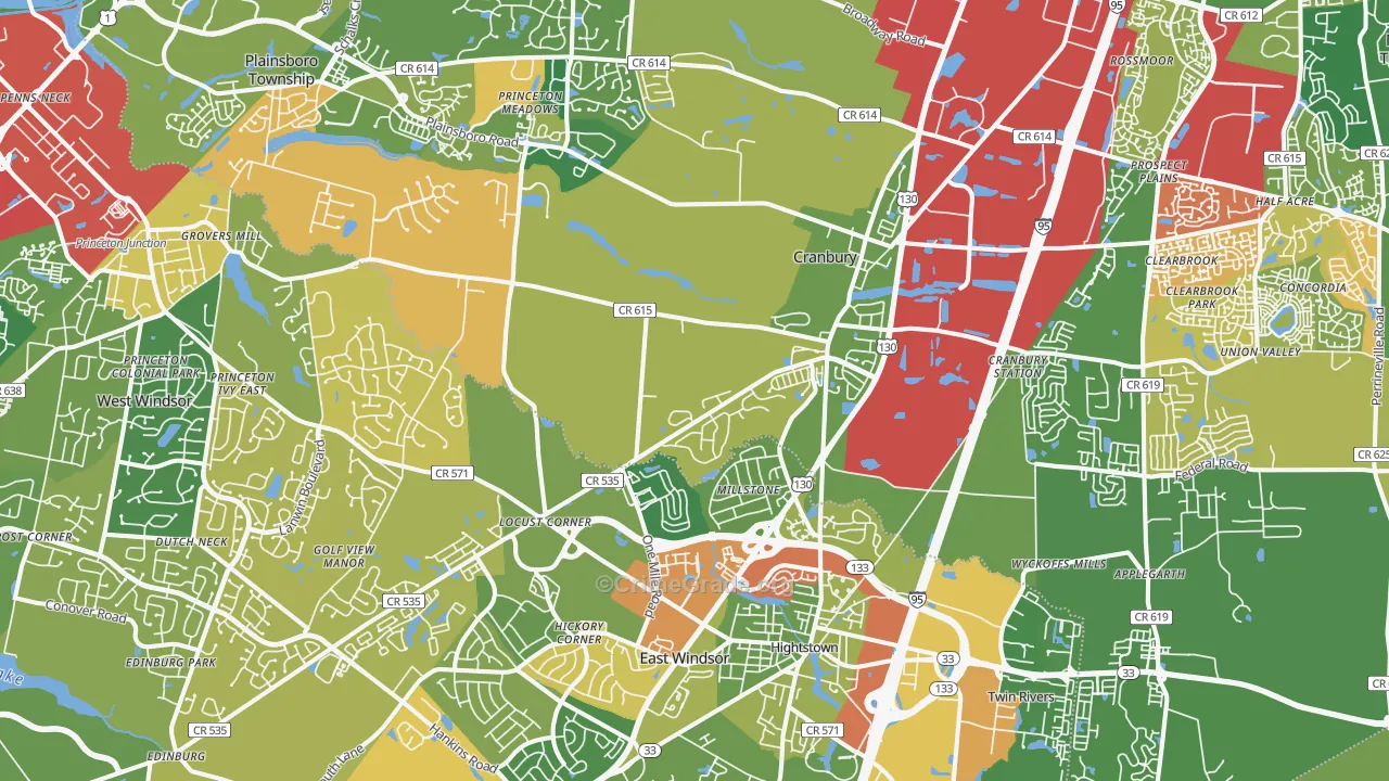 Cranbury, NJ Map of Robbery Rates