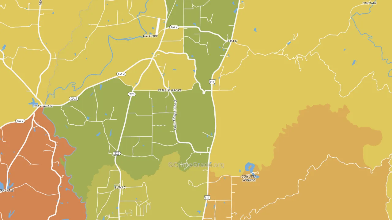 Crandall, GA Map of Robbery Rates