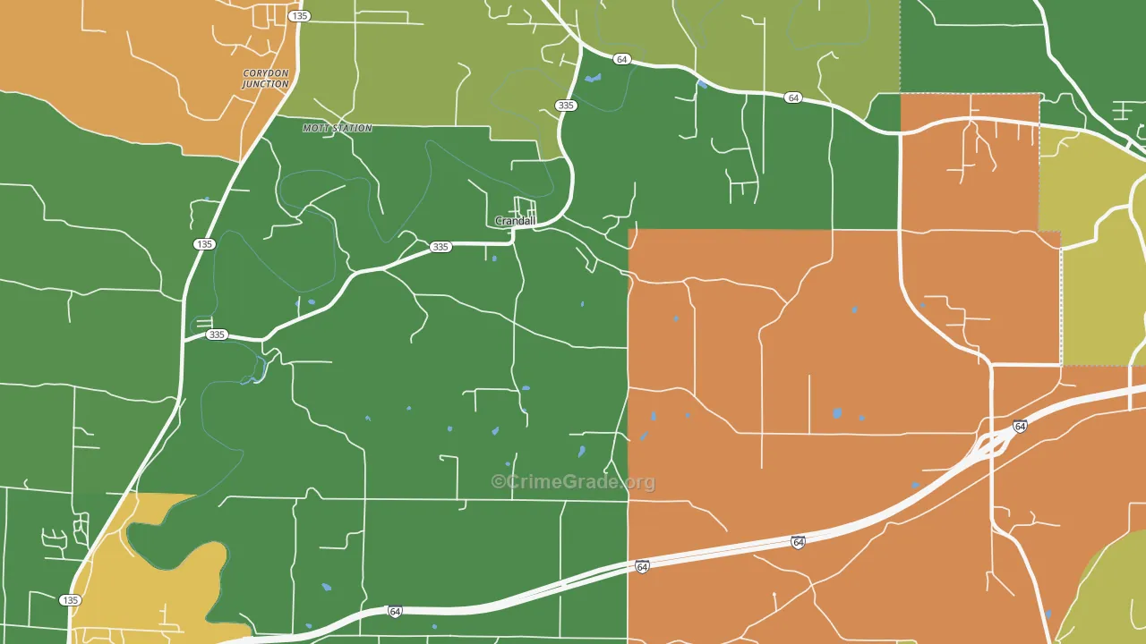 Crandall, IN Map of Robbery Rates