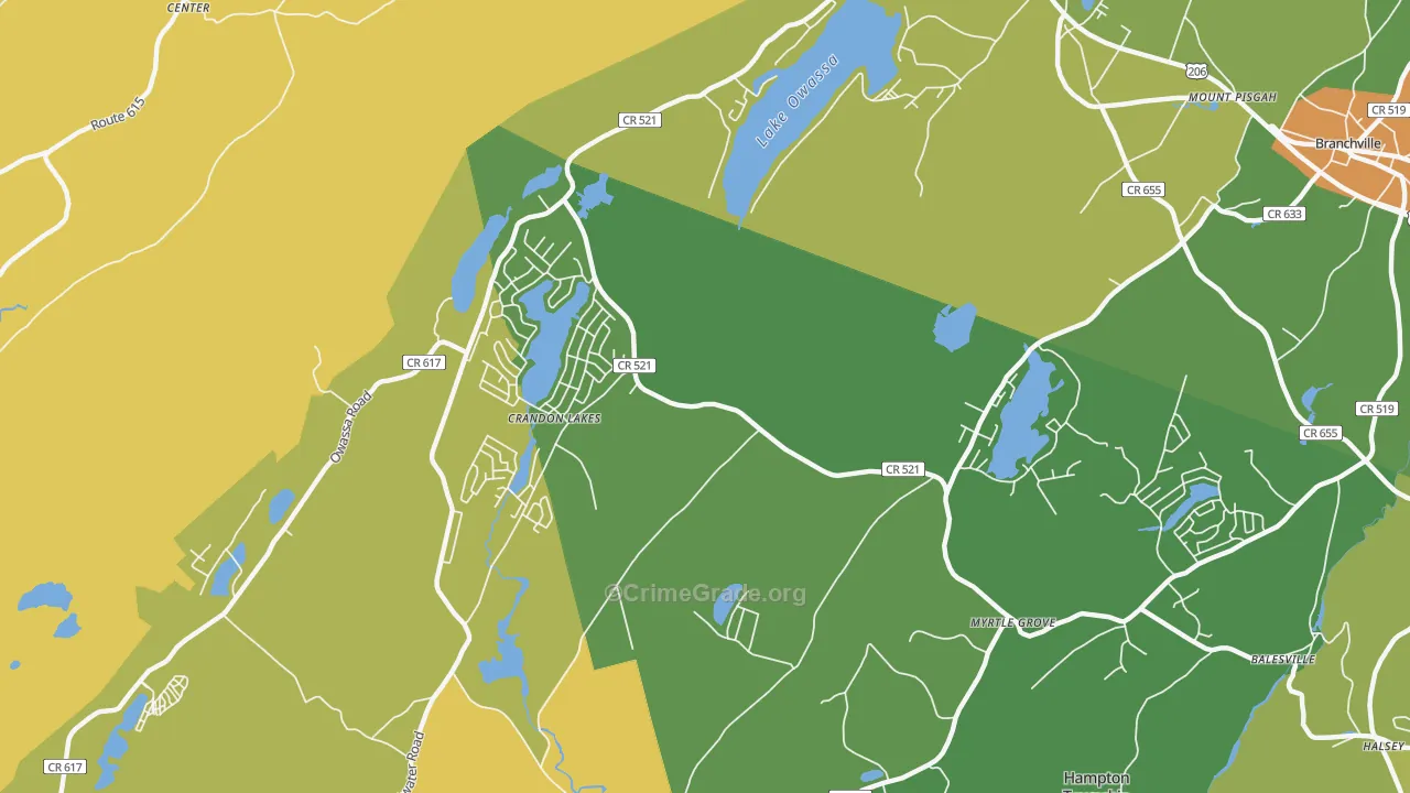 Crandon Lakes, NJ Map of Robbery Rates