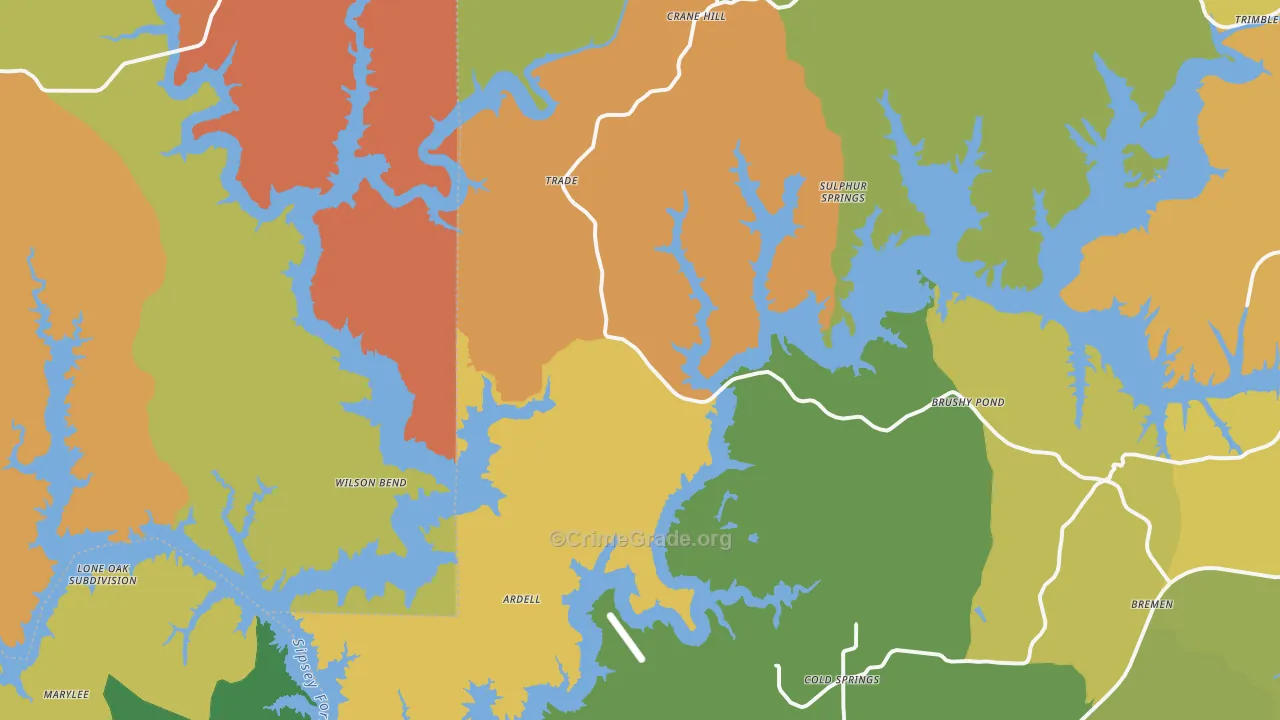Crane Hill, AL Map of Robbery Rates