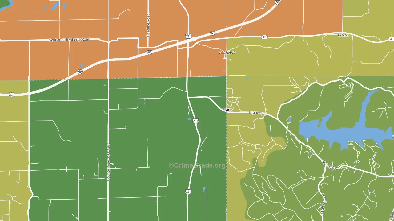 Crane, IN Map of Robbery Rates