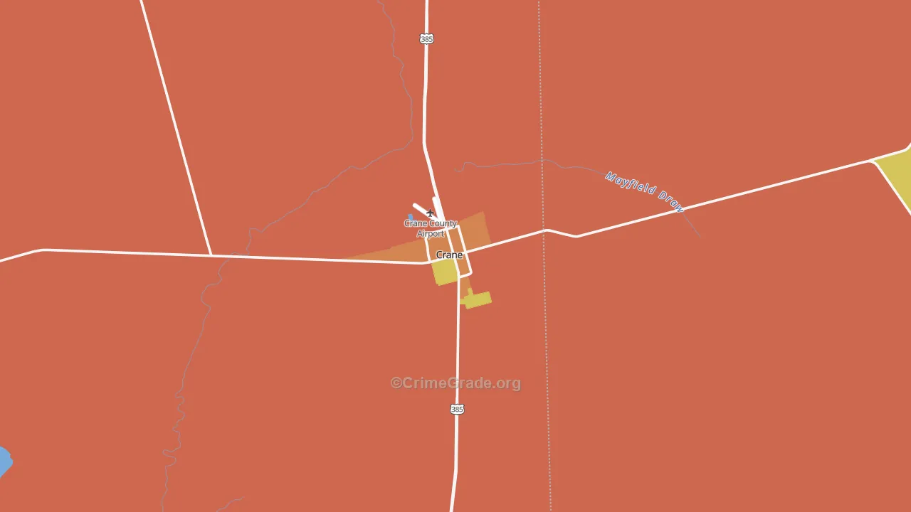 Crane, TX Map of Robbery Rates