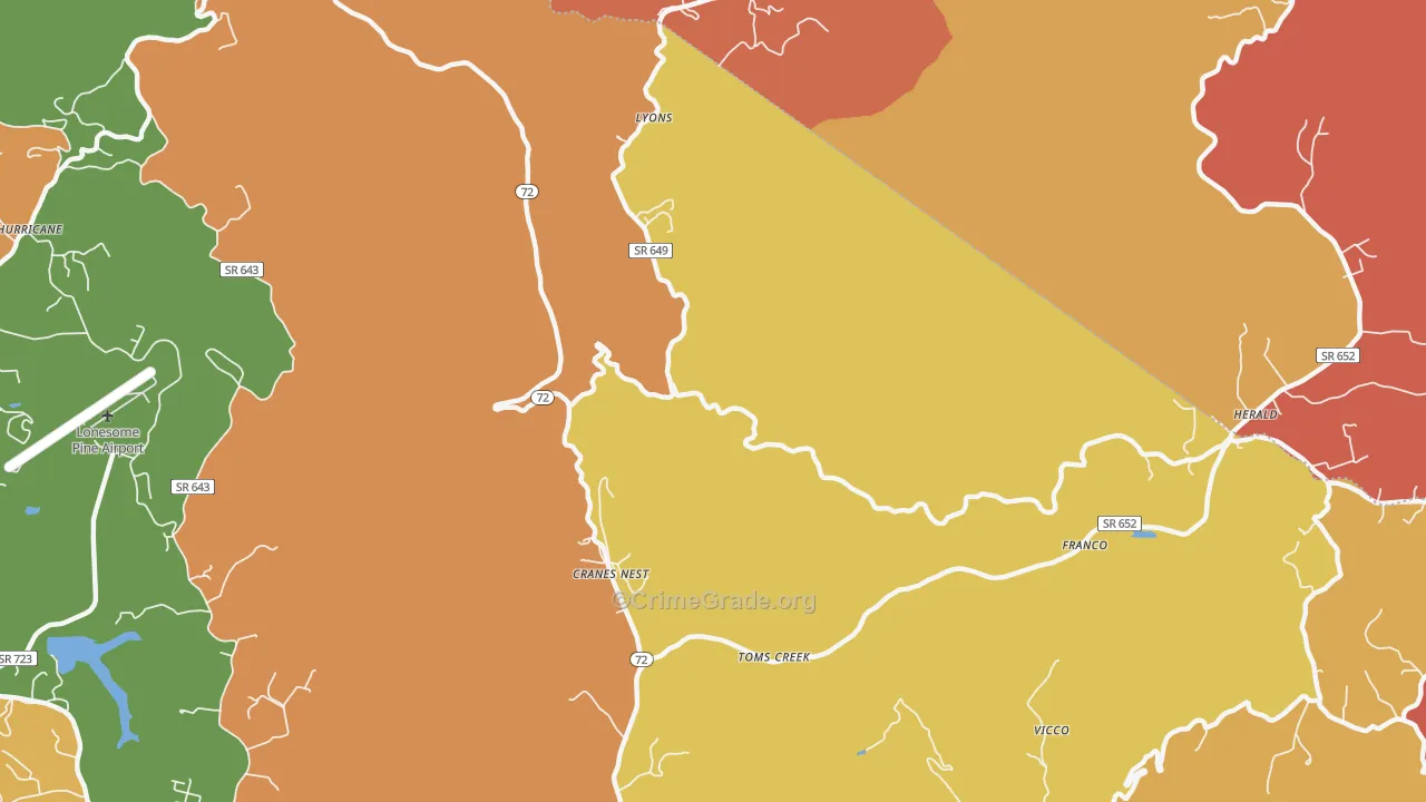 Cranes Nest, VA Map of Robbery Rates