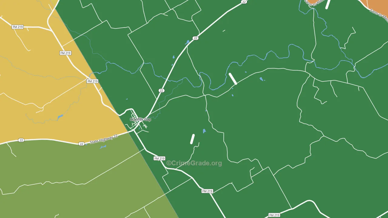 Cranfills Gap, TX Map of Robbery Rates
