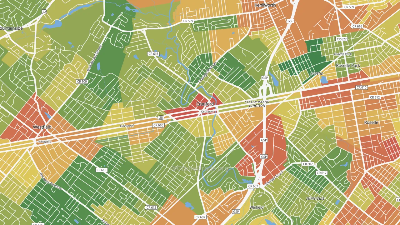 Cranford, NJ Map of Robbery Rates