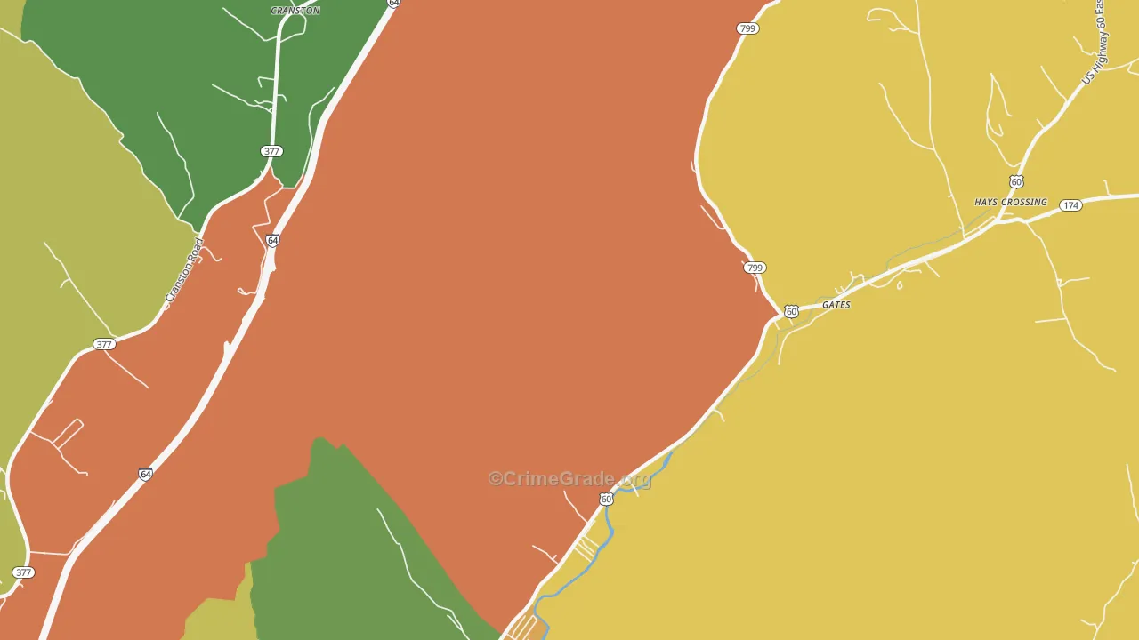 Cranston, KY Map of Robbery Rates