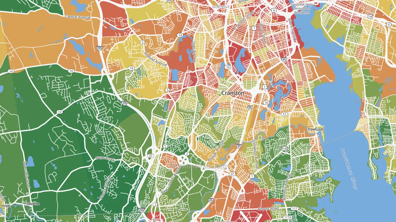 Cranston, RI Map of Robbery Rates