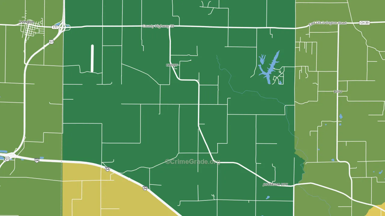 Cravat, IL Map of Robbery Rates