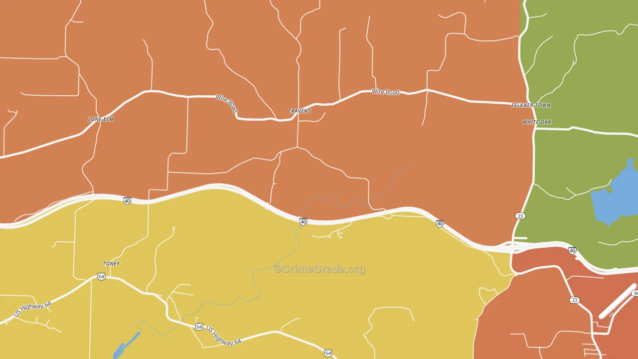 Cravens, AR Map of Robbery Rates