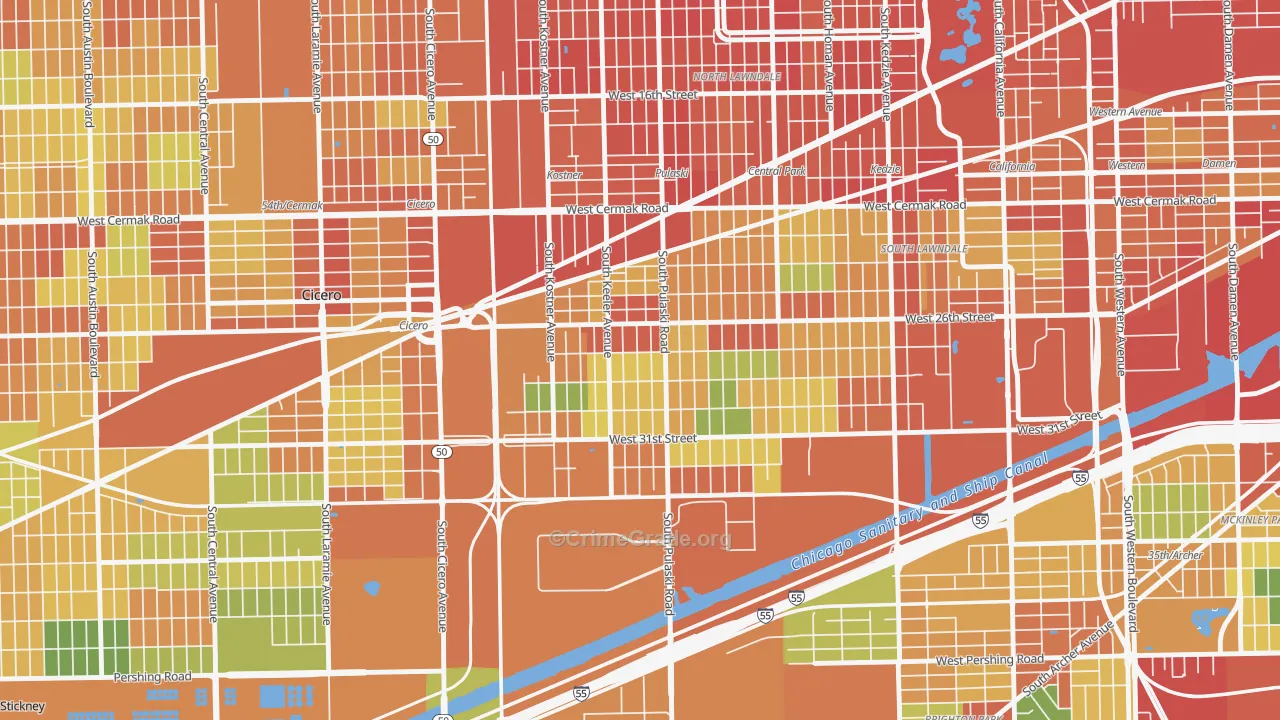 Crawford, Chicago, IL Map of Robbery Rates