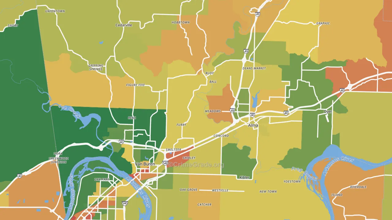 Crawford County, AR Map of Robbery Rates