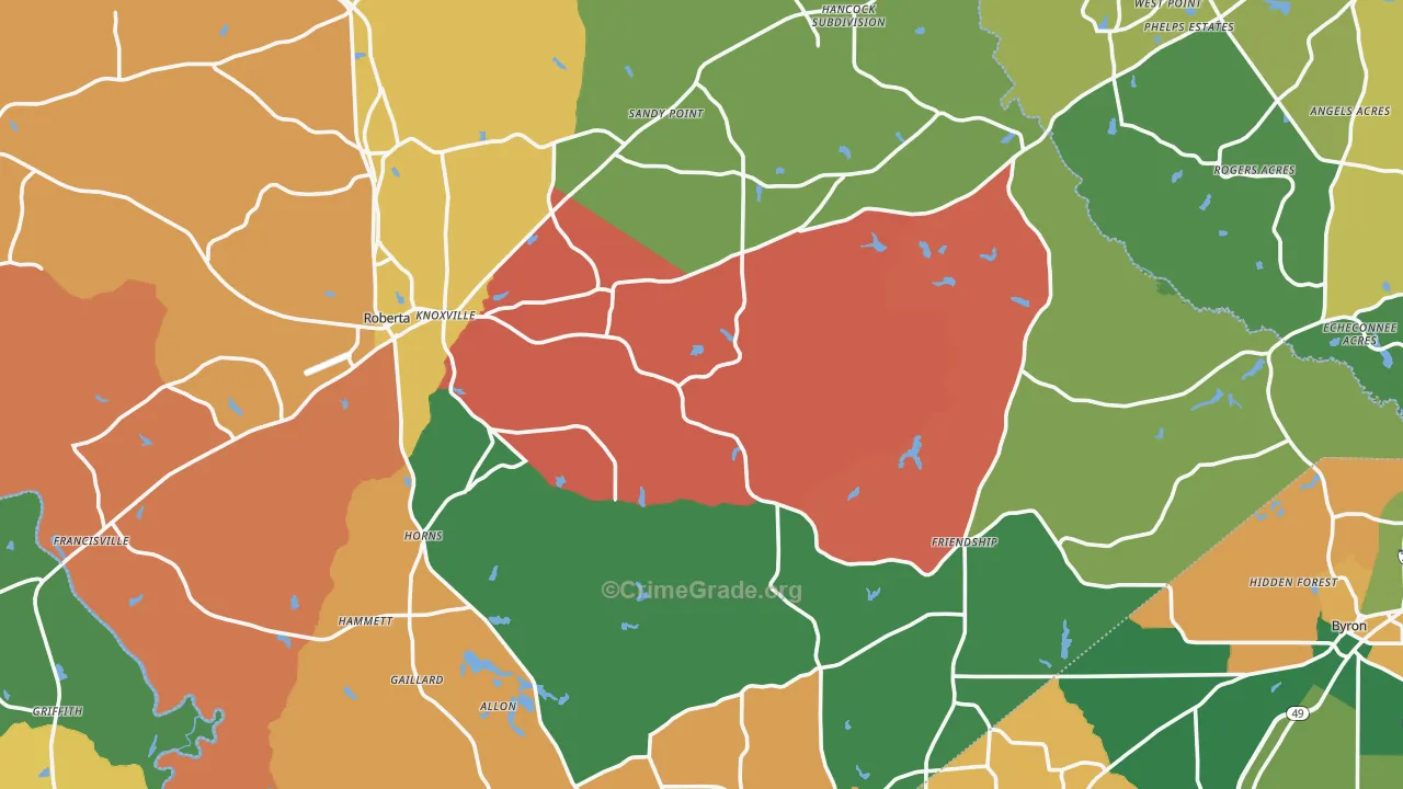 Crawford County, GA Map of Robbery Rates