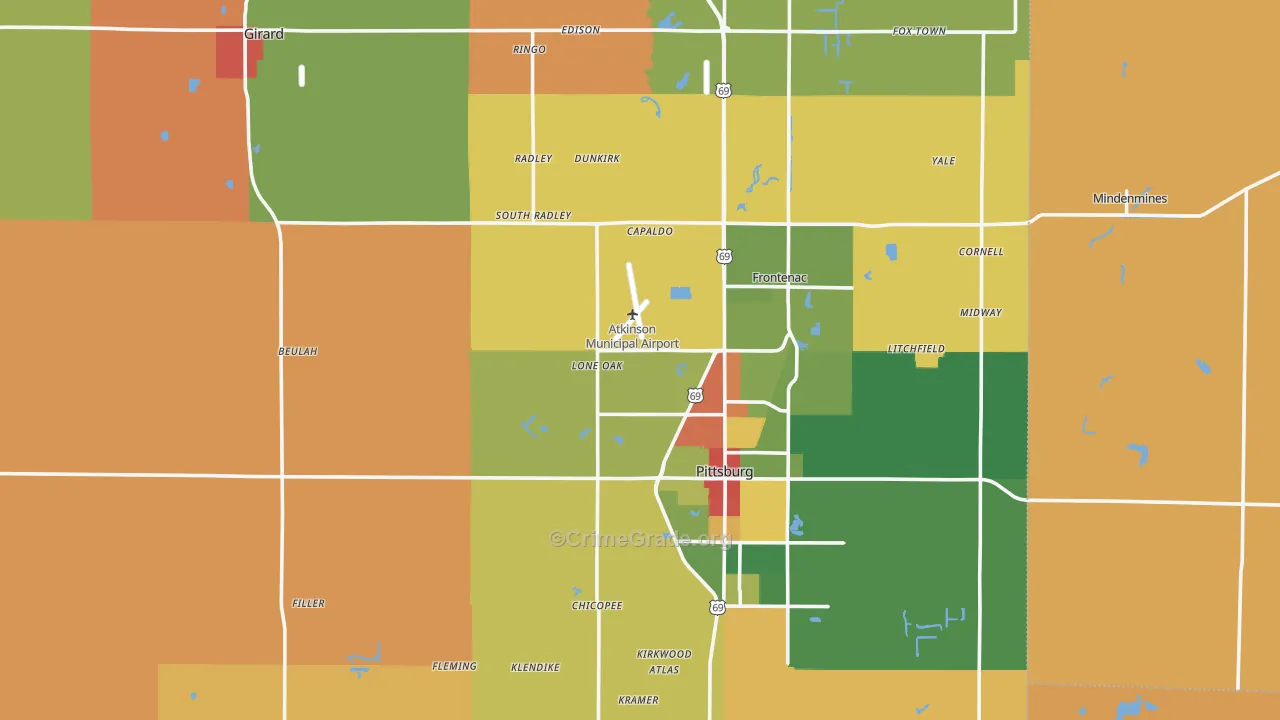 Crawford County, KS Map of Robbery Rates