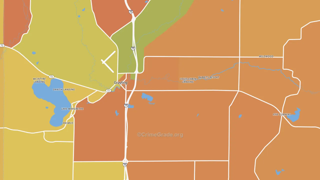 Crawford County, MI Map of Robbery Rates