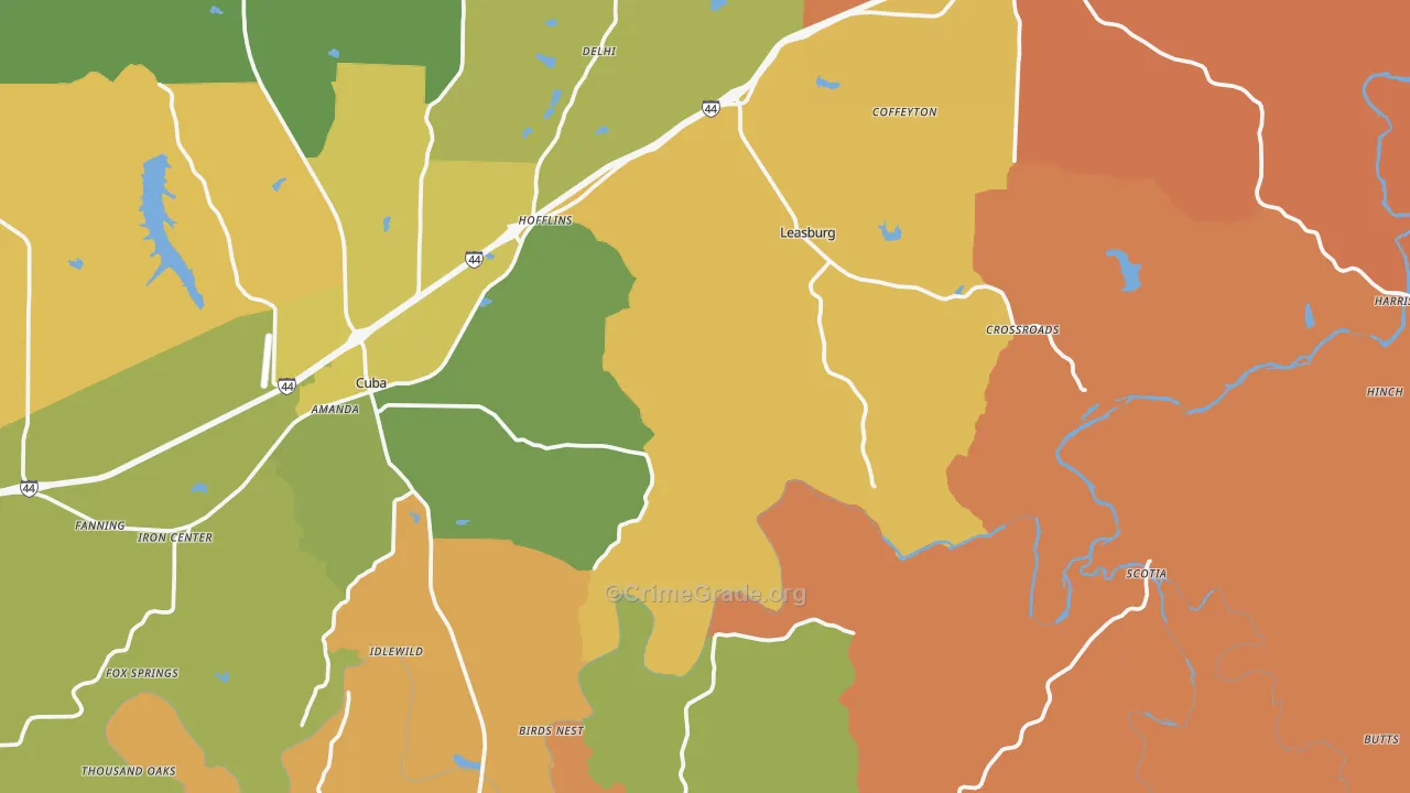 Crawford County, MO Map of Robbery Rates