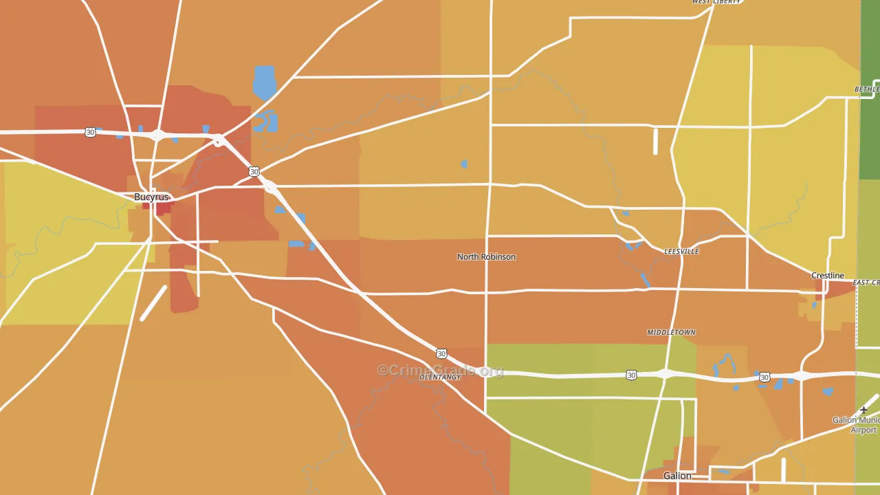 Crawford County, OH Map of Robbery Rates