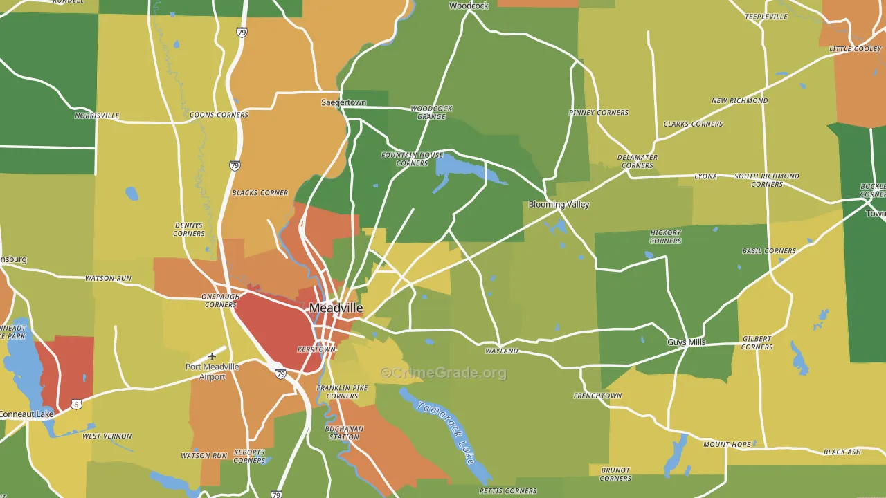 Crawford County, PA Map of Robbery Rates