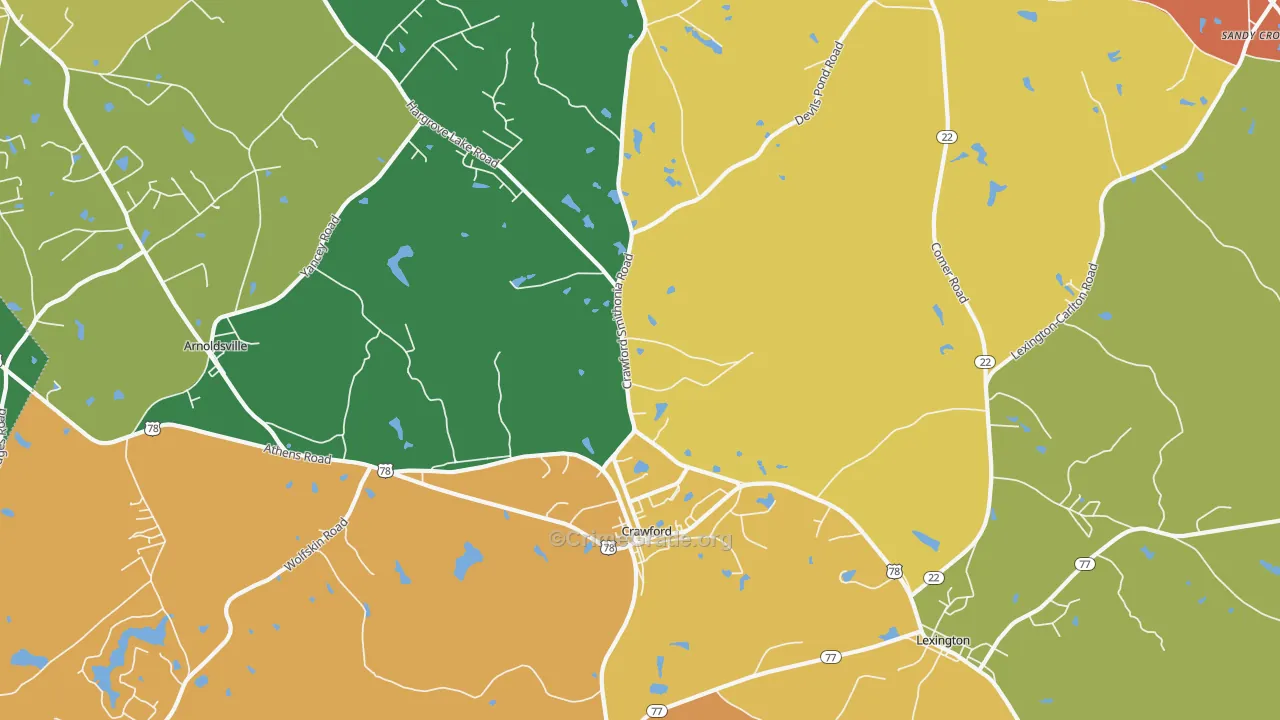 Crawford, GA Map of Robbery Rates