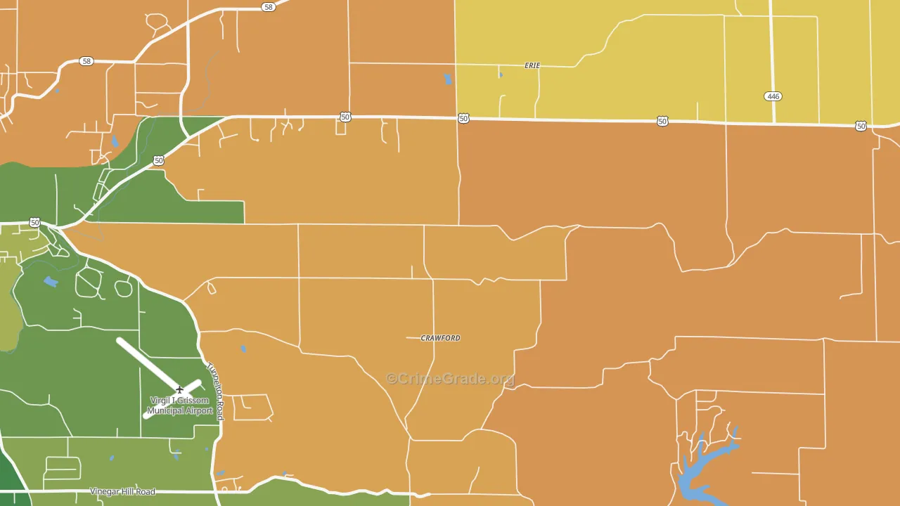Crawford, IN Map of Robbery Rates