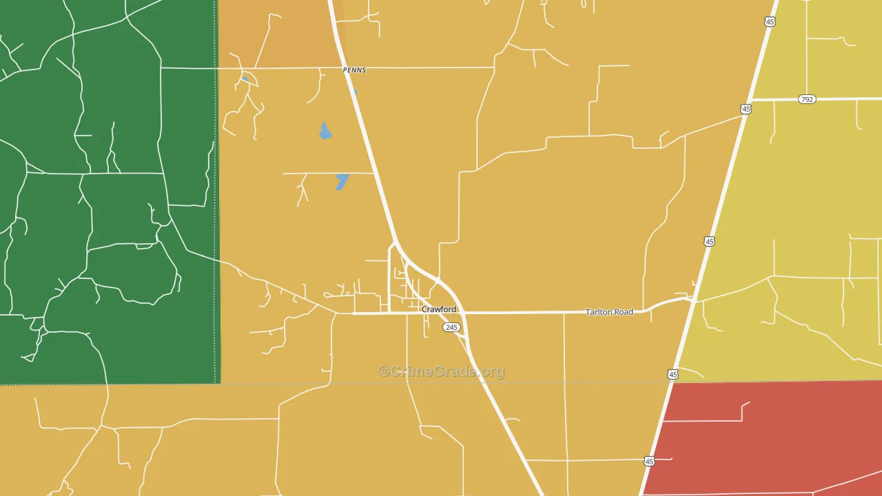 Crawford, MS Map of Robbery Rates