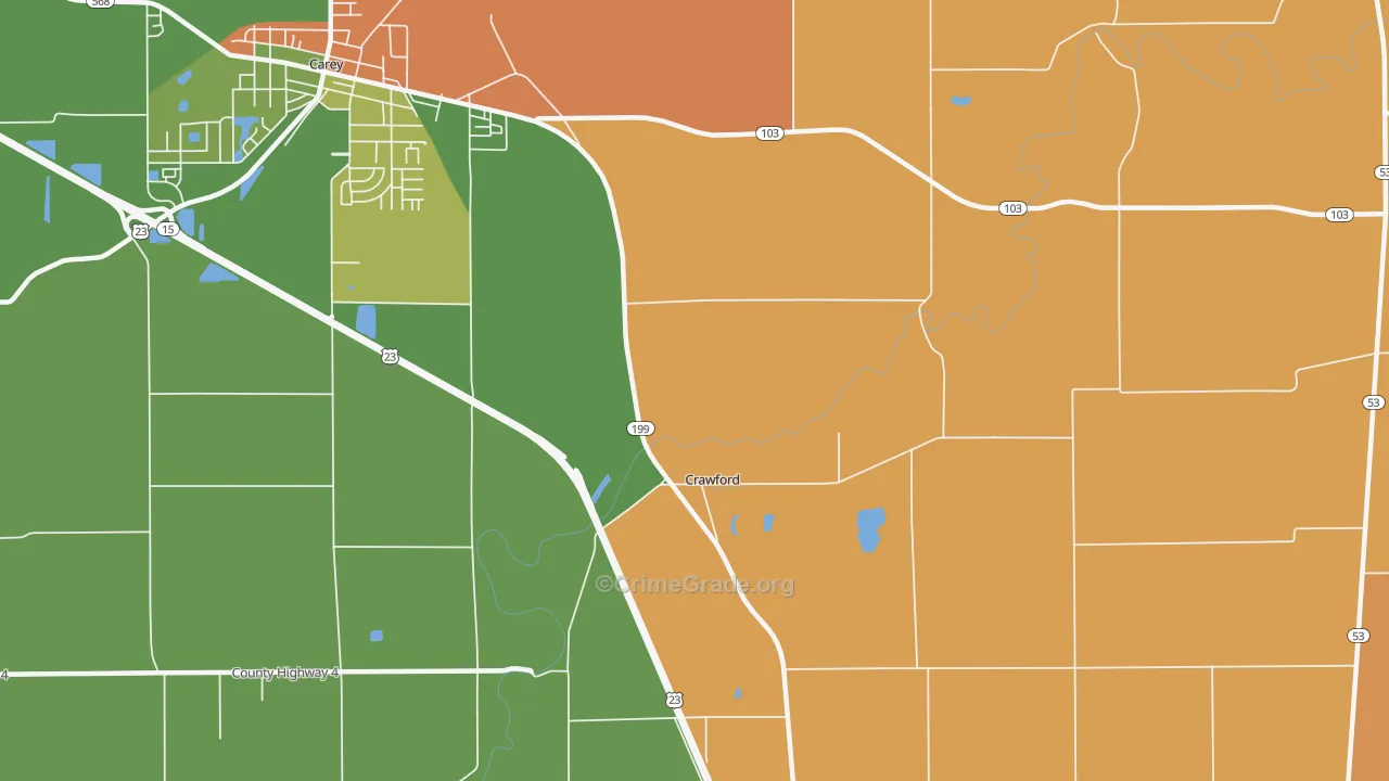 Crawford, OH Map of Robbery Rates
