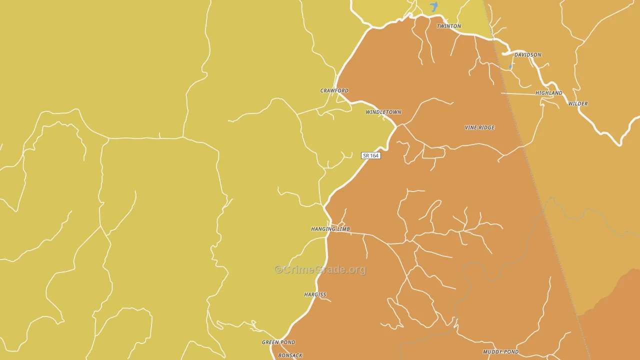 Crawford, TN Map of Robbery Rates