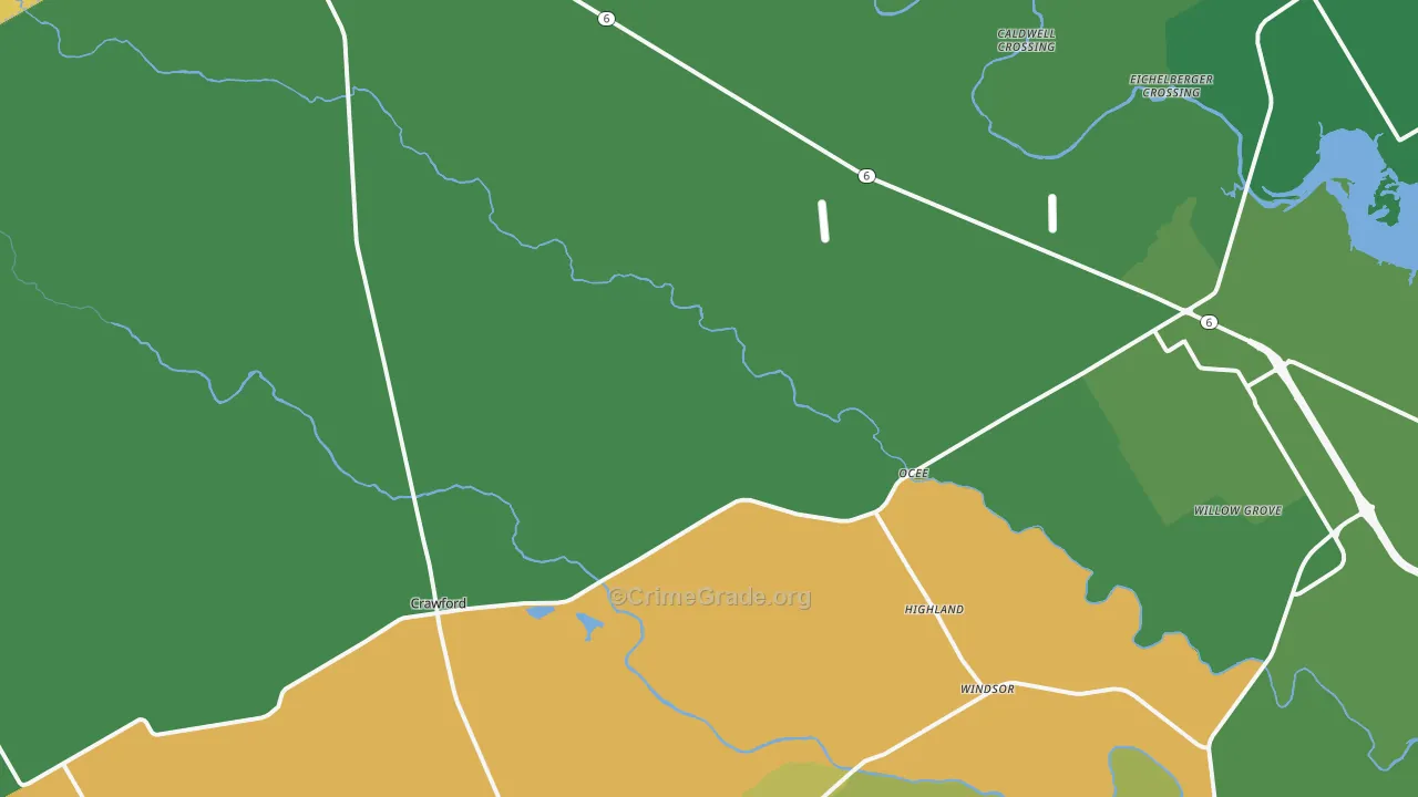 Crawford, TX Map of Robbery Rates