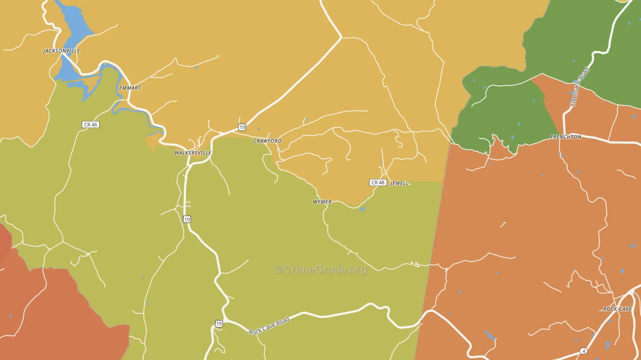 Crawford, WV Map of Robbery Rates