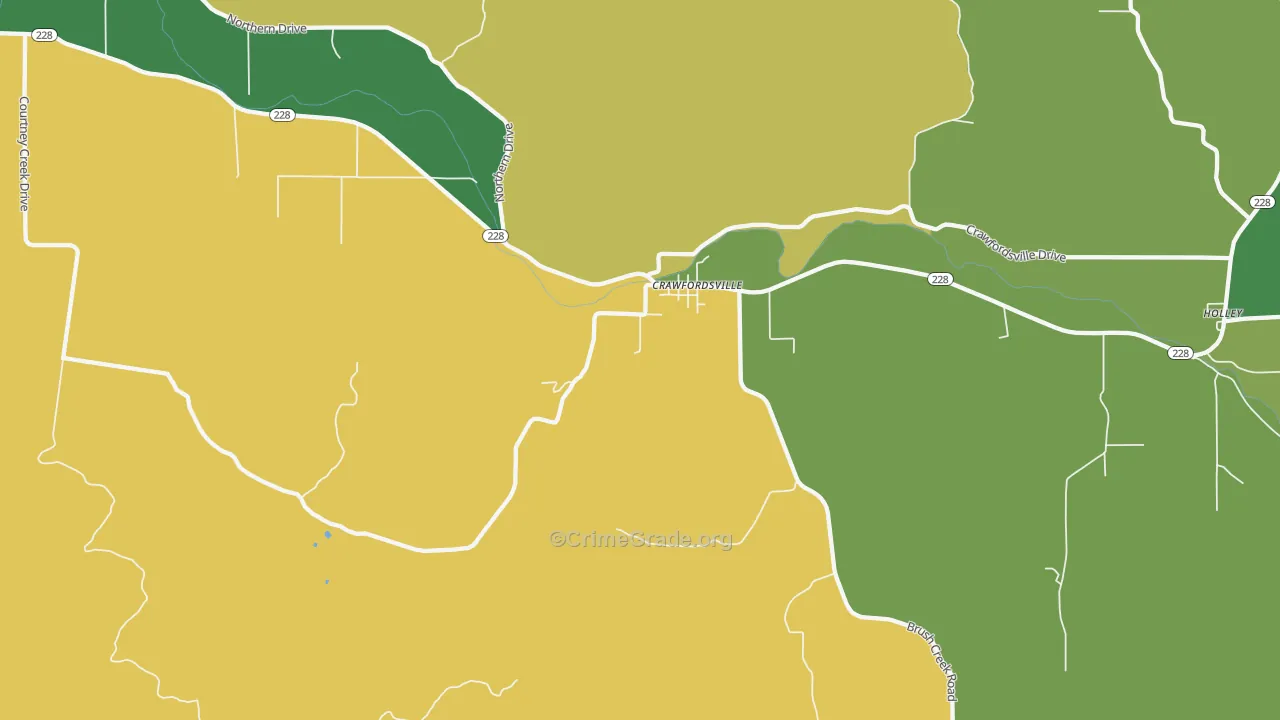 Crawfordsville, OR Map of Robbery Rates