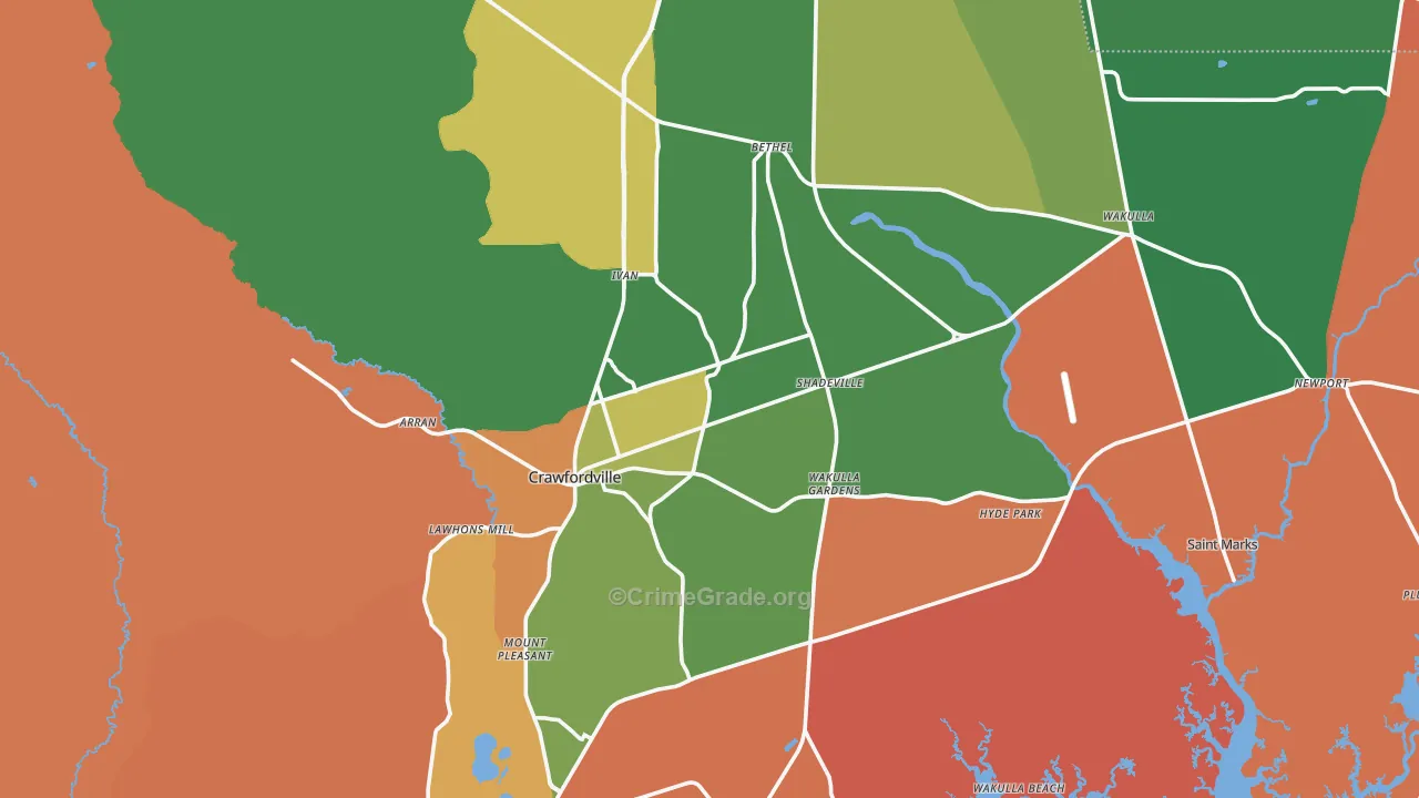 Crawfordville, FL Map of Robbery Rates