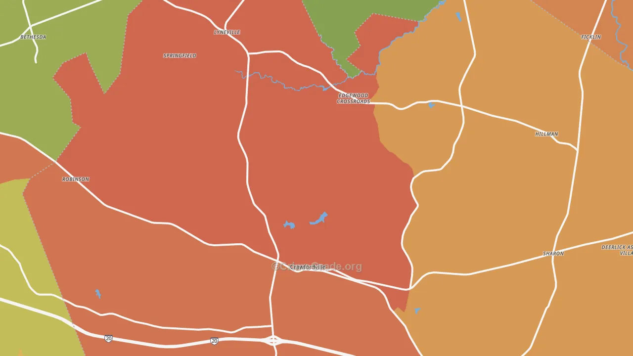 Crawfordville, GA Map of Robbery Rates