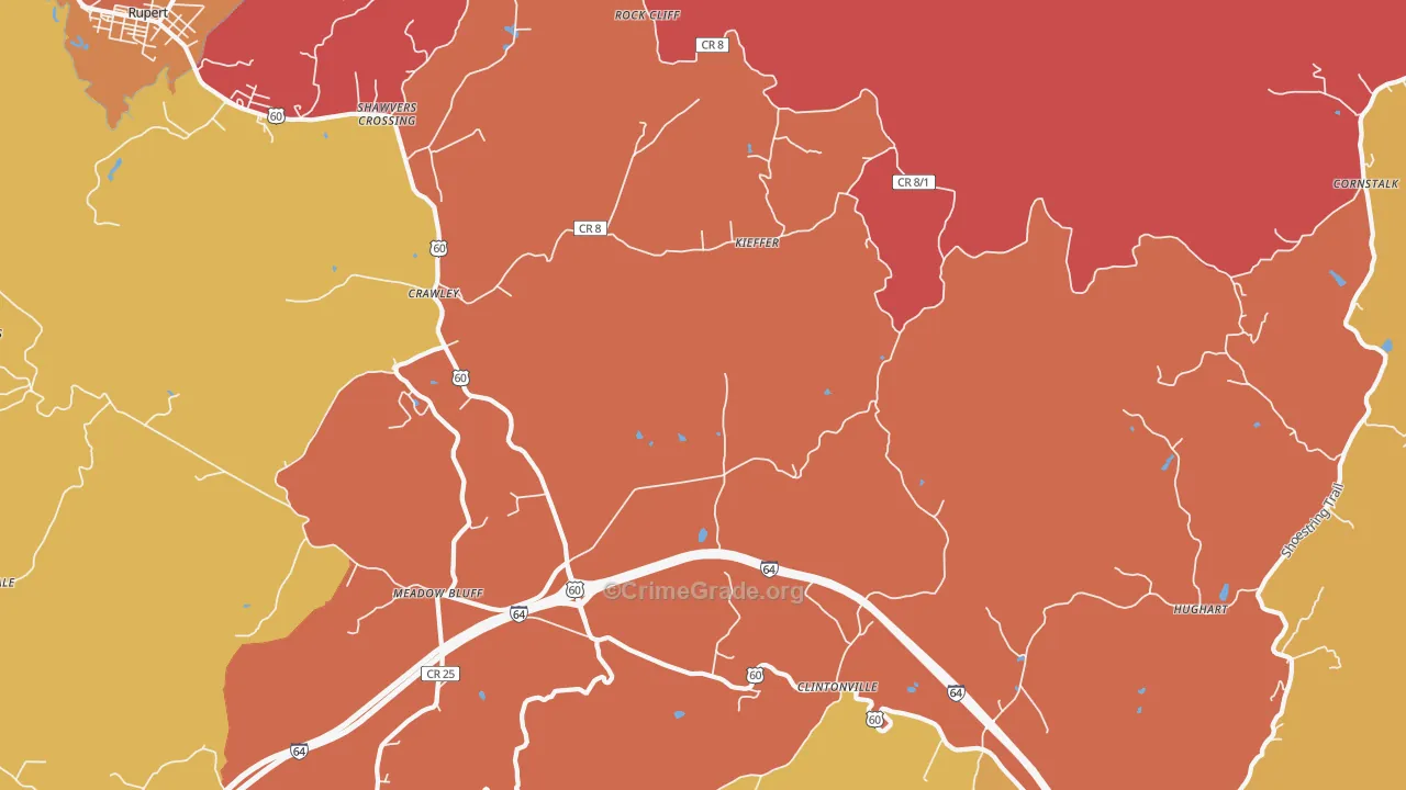 Crawley, WV Map of Robbery Rates