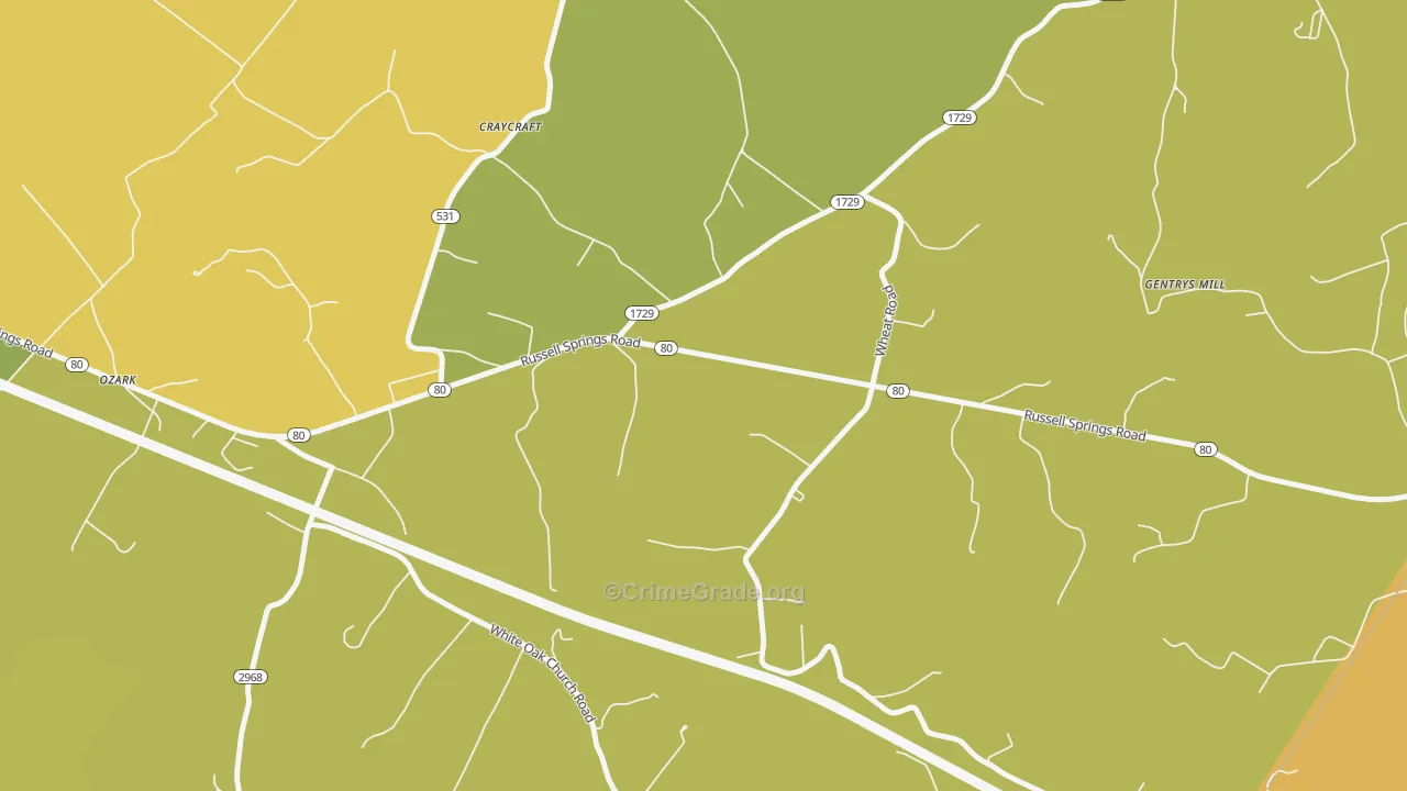 Craycraft, KY Map of Robbery Rates