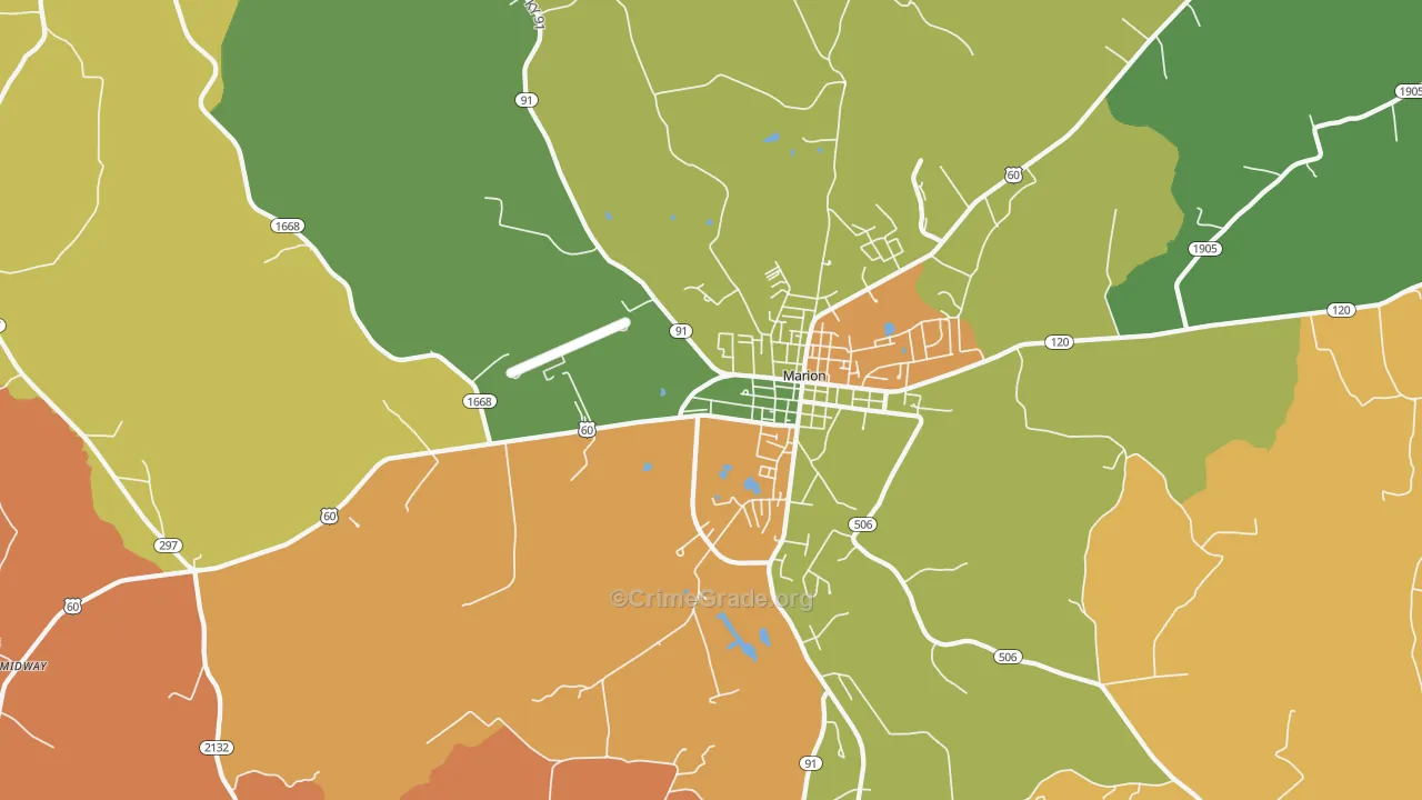Crayne, KY Map of Robbery Rates